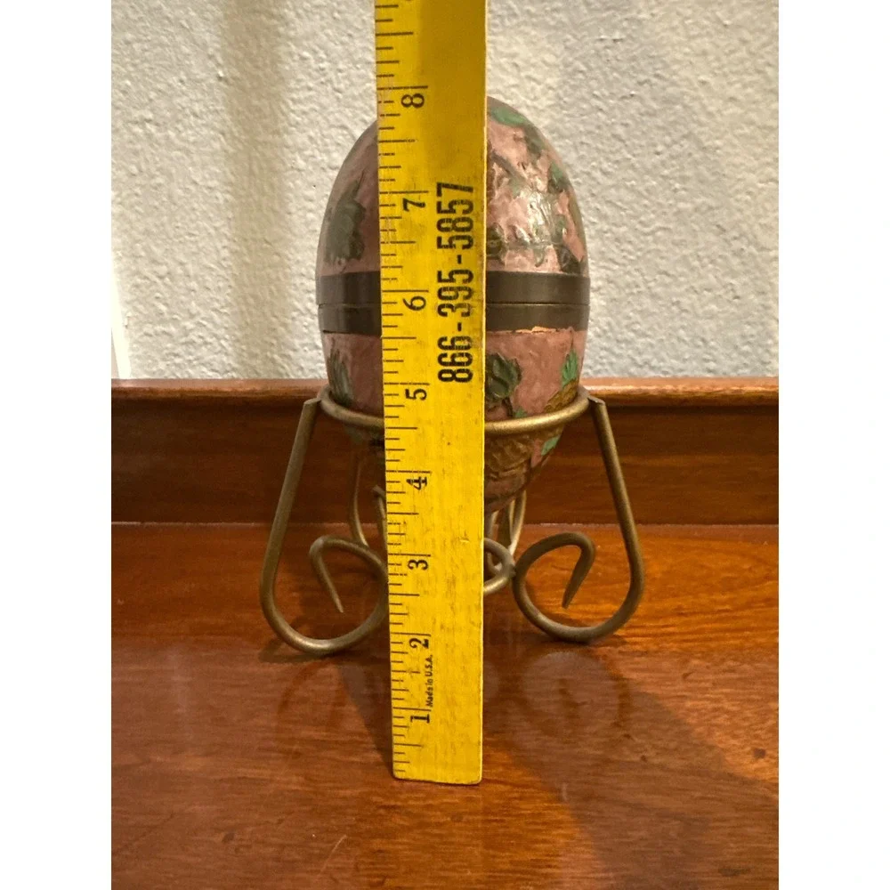 Enamel‎ Painted Large Brass Egg Trinket Box with Stand 8